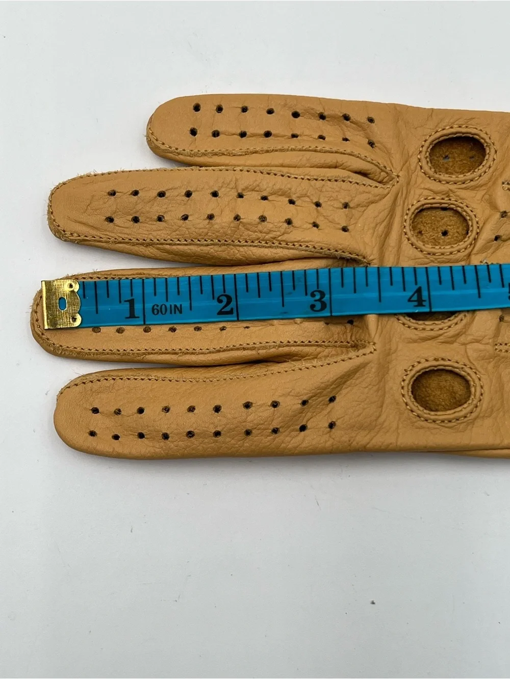 Tan Leather Gloves Full Finger Retro Moto Driving Style Snap Wrist Unisex Medium